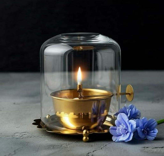 Golden Brass Akhand Diya Oil Lamp with Rotating Wick